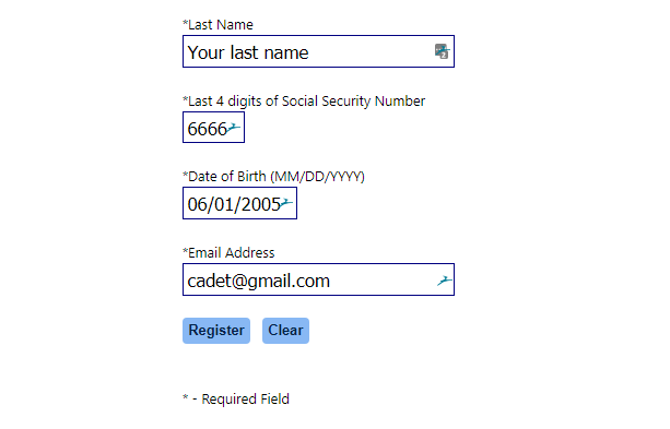 CAP registration page