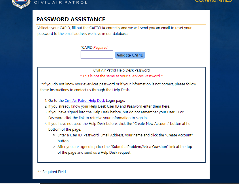 CAP password page