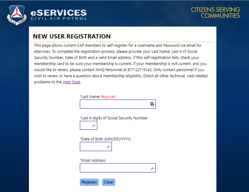CAP registration page
